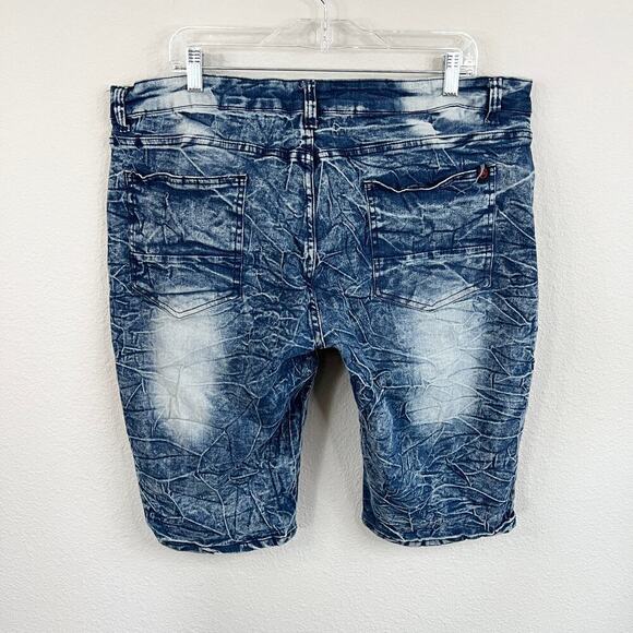 Mecca Denim Shorts Men's 40 Mid Rise Blue Acid Wash Motto Stretch Fit Retro - Picture 3 of 6